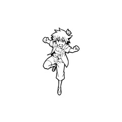 Black and white hot anime character line art illustration, stylish minimal outline drawing in clean style
