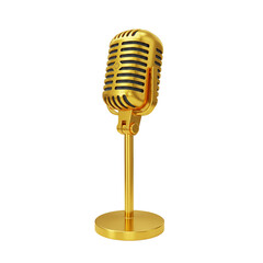 Fototapeta premium Gold microphone podcast on transparent background PNG Generative AI