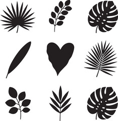Botanical Black Silhouette: A collection of diverse botanical leaves silhouettes and shapes. capturing the essence of natural leaves in elegant monochrome tones.