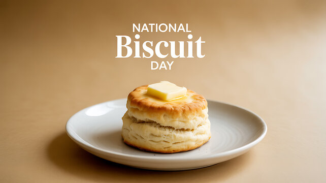 A freshly baked biscuit topped with a pat of butter on a white plate, celebrating National Biscuit Day.