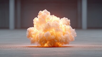 Voluminous Orange Flame Explosion With Cinematic Lighting In Gray Concrete Environment