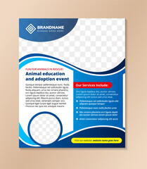 Love an animal healthy pets flyer design template. vertical layout with space for photo collage. 