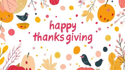 Thanksgiving Cartoon Autumn Elements: Colorful Balloons Fruits with Handwritten Text for Greeting Cards, Banners and E-commerce Promotions