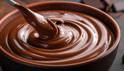 Rich, dark chocolate swirls in bowl