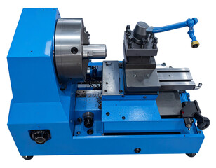 Top-Down Perspective of Blue Lathe Machine, Precision Engineering Equipment, isolated on transparent background PNG