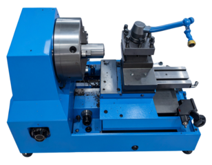 Top-Down Perspective of Blue Lathe Machine, Precision Engineering Equipment, isolated on transparent background PNG