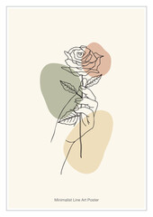 Elegant line art of a rose held in hand, minimalist design perfect for modern decor or a sophisticated greeting card project, soft pastel colors