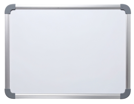 Top-Down Perspective of Blank White Board with Silver Frame, isolated on transparent background PNG