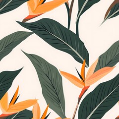 Cute Plant Graphic Seamless Pattern with Strelitzia Flowers  