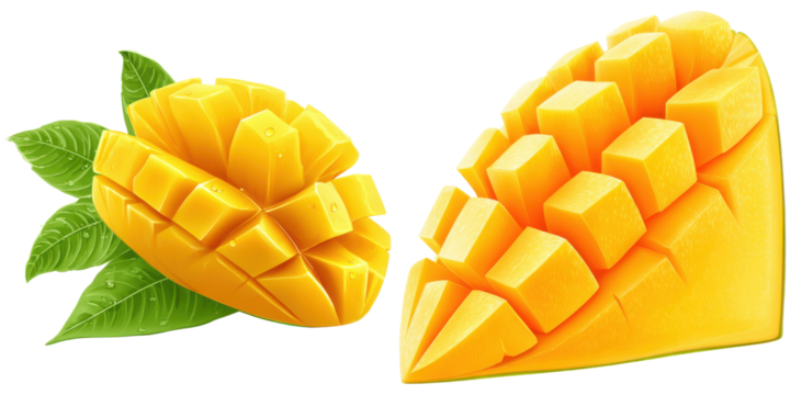 Artistic arrangement of tropical mango fruit, juicy and refreshing presentation on transparent background