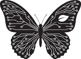 Butterfly Silhouette with Circuit Board Wings – Vector Illustration of Technology and Transformation