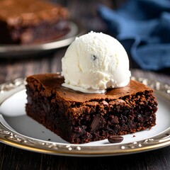 Rich, fudgy brownie topped with vanilla ice cream