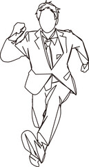 全力で走る男性のビジネスパーソンの線画イラスト素材