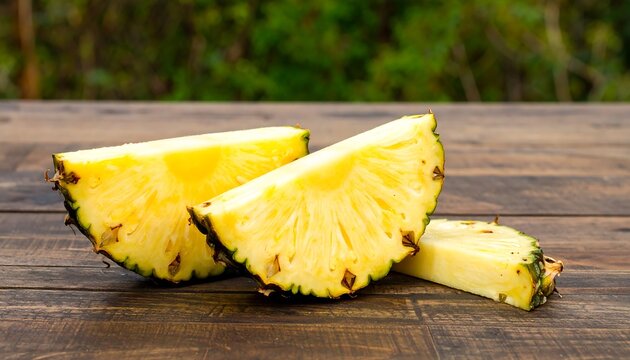 Sliced pineapple on wooden surface
