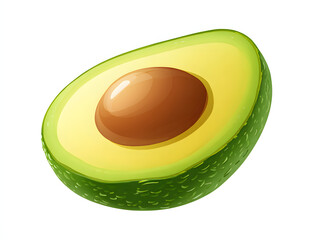 Sliced Avocado with Seed, Green and Yellow Color, Isolated on White