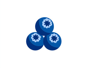 Three delicious blueberries illustration, stacked berries with star-like tops, vibrant blue color, healthy fruit icon