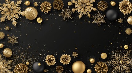Luxurious Black and Gold Christmas Tree Background: Exuding Elegant Festive Atmosphere, Perfect for Holiday Cards, Festive Decorations, Social Media Posts, and High-End Christmas-Themed Design Project