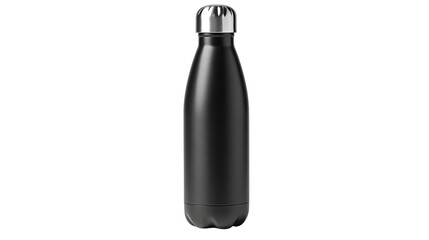 Black stainless steel water bottle isolated on transparent background for hydration