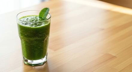 Vibrant Green Smoothie with Fresh Mint Garnish on a Light Wooden Table