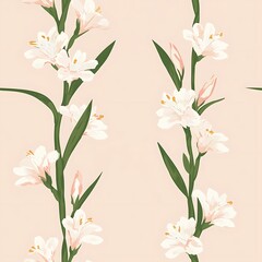 Minimalist Floral Seamless Background of Tuberose  