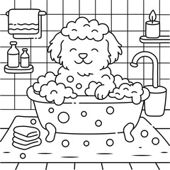 Puppy Bath Time Coloring Page | Cute Dog in Bubbles