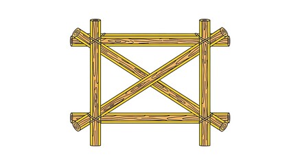 Sturdy wooden scaffolding frame construction element with crisscross bracing, perfect for DIY projects and architectural visuals, offering robust support and a natural aesthetic.