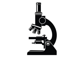 Vector illustration of black silhouette of a scientific microscope on a