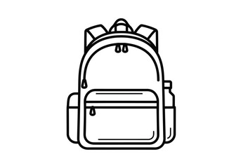 Vector illustration of a simple black and white line drawing of a backpack