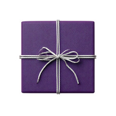 A purple gift box with a white string isolated on transparent background