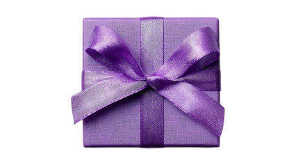 A square purple gift box with a ribbon isolated on transparent background