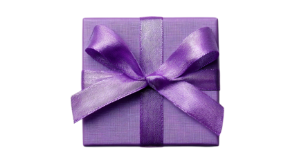 A square purple gift box with a ribbon isolated on transparent background