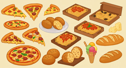 A vibrant collection of delicious Italian food and baked goods, perfect for culinary inspiration
