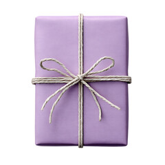 A lavender gift box tied with a silver string isolated on transparent background