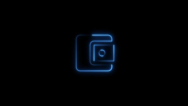 neon wallet icon isolated on black background, finance vector symbol for money storage, payments, and digital banking concept icon animation.