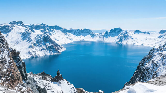 Magnificent Winter Scenery of Changbai Mountain's Tianchi (Heaven Lake) for Tourism