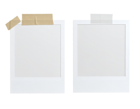 Two Polaroid Photo Frames with Tape Strips Bundle: Creative Mockup Variations Isolated on Transparent Background - Powered by Adobe