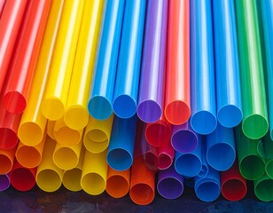 Vibrant Plastic Drinking Straws in a Spectrum of Colors