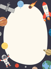 OUTER SPACE frame placeholder template pre-made illustration border note printable memo gretting card themed cute kiddy letter pad