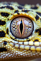Fototapeta premium Close-up of a striking gecko eye captured in nature macro photography vibrant colors animal detail