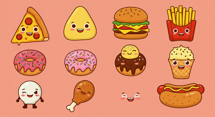 Cute Kawaii Food Characters - A Fun Collection of Adorable Food Illustrations