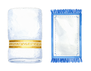 Luxury Bath Towel Collection: White Towels with Decorative Borders Isolated on Transparent Background