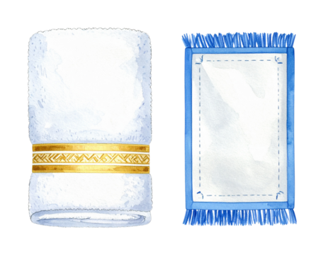 Luxury Bath Towel Collection: White Towels with Decorative Borders Isolated on Transparent Background