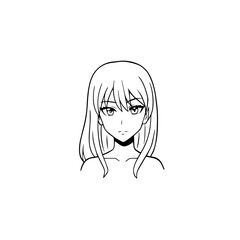 Black and white hot anime character line art illustration, stylish minimal outline drawing in clean style