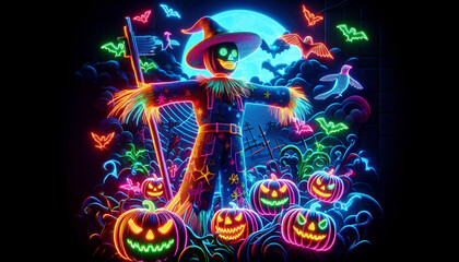 Scarecrow neon colorful Halloween