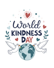 World kindness day illustration with doves and globe