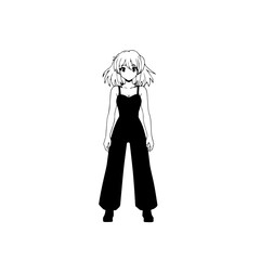 Black and white hot anime character line art illustration, stylish minimal outline drawing in clean style