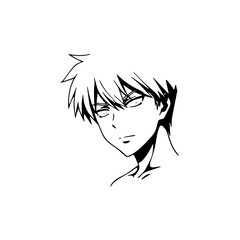 Black and white hot anime character line art illustration, stylish minimal outline drawing in clean style