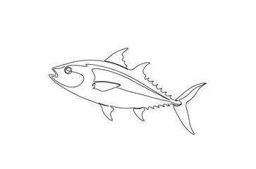 Tuna fish in continuous one line drawing. Single line art illustration of tuna fish. Editable vector.