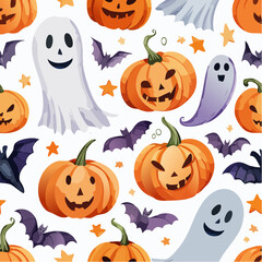 Watercolor Halloween Seamless Vector Pattern