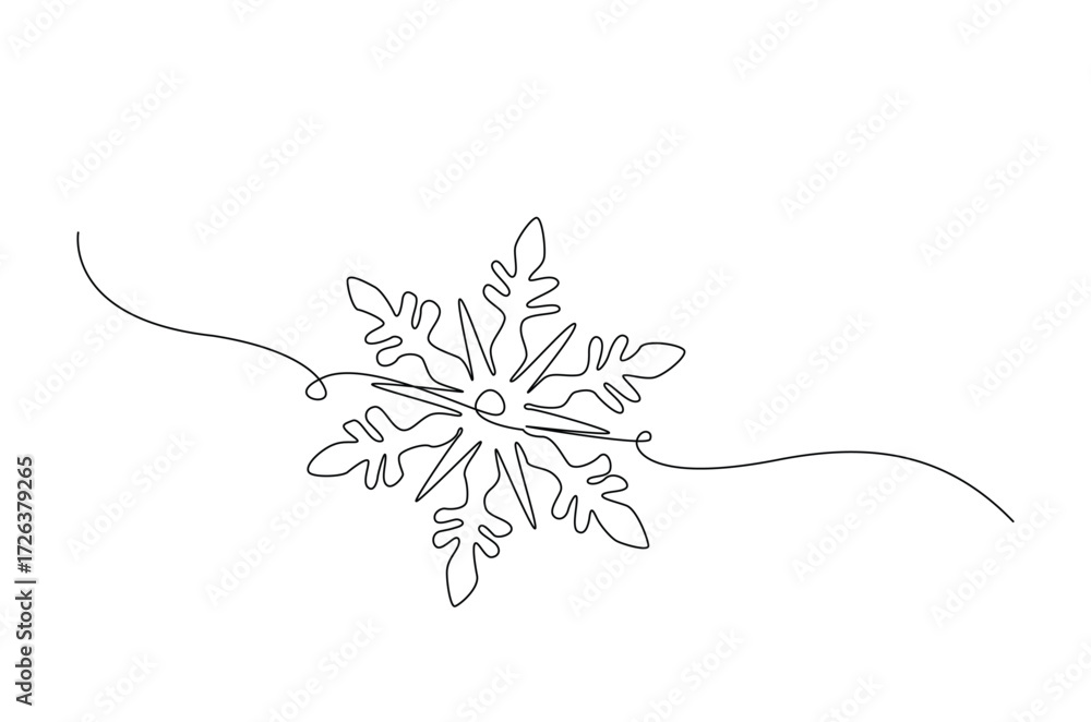 Poster snowflake in continuous one line drawing. single line art illustration of snowflake element. editabl